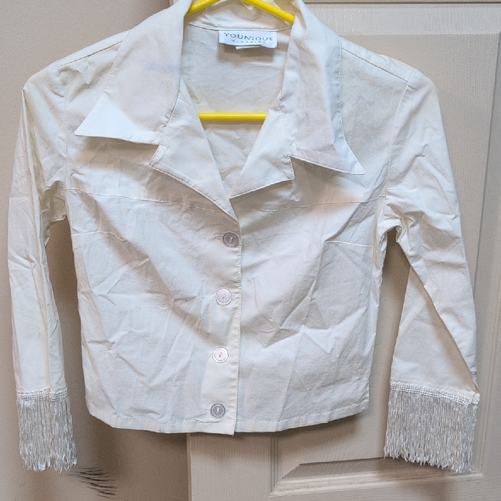 Younique White Fringe Button-Up Jacket